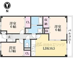 カーサ　フィレンツェ 3階3LDKの間取り