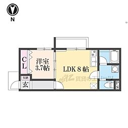 京阪本線 萱島駅 徒歩9分の賃貸アパート 1階1LDKの間取り