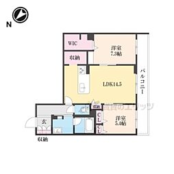 近鉄奈良線 生駒駅 徒歩9分の賃貸アパート 3階2LDKの間取り