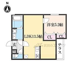 シエーナ楠葉ジェミオス 1階1LDKの間取り