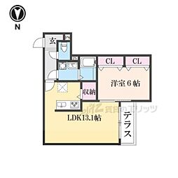 シエーナ楠葉ジェミオス 1階1LDKの間取り