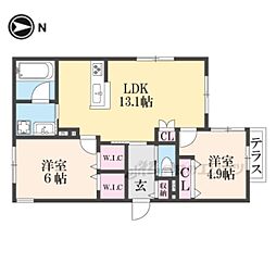 枚方市田宮本町へーベルメゾン 103 1階2LDKの間取り