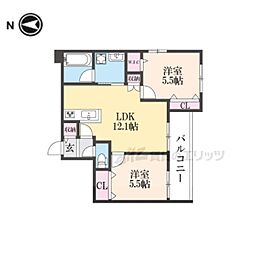 枚方市田宮本町へーベルメゾン 201 2階2LDKの間取り