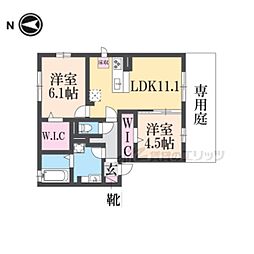 京阪本線 樟葉駅 徒歩22分の賃貸アパート 1階2LDKの間取り