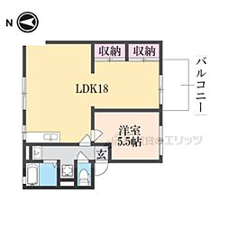 スカイハイツ喜里ケ丘B棟 1LDKの間取図画像
