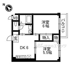 セレコート枚方2 2DKの間取図画像