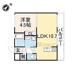 シャンテー東香里 1LDKの間取図画像