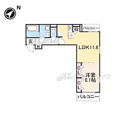 コンフォート星田 1LDKの間取図画像
