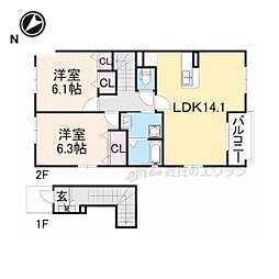 ミ・カーサ螢が丘 2LDKの間取図画像