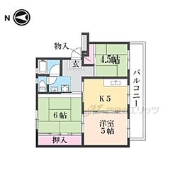 UR都市機構寝屋川団地C-26棟 2LDKの間取図画像