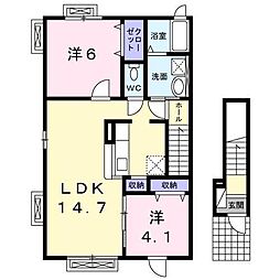 グランディオス2 2LDKの間取図画像