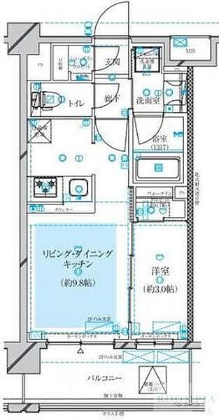 コージーコート蕨 411｜埼玉県蕨市中央３丁目(賃貸マンション1LDK・4階・33.39㎡)の写真 その2