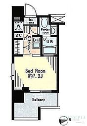レジディア市谷薬王寺 ワンルームの間取図画像