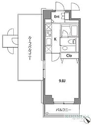カスタリア中目黒 1Kの間取図画像