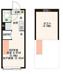 ハーモニーテラス町屋VI ワンルームの間取図画像