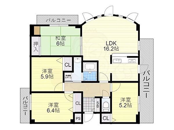 ライオンズマンション豊中西緑丘 ｜大阪府豊中市向丘１丁目(賃貸マンション4LDK・6階・84.44㎡)の写真 その2