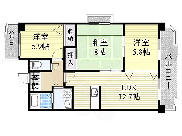 クオリティ五月ヶ丘 ｜大阪府吹田市五月が丘南(賃貸マンション3LDK・2階・67.01㎡)の写真 その2