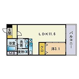グリュックハイム山王公園前 1LDKの間取図画像