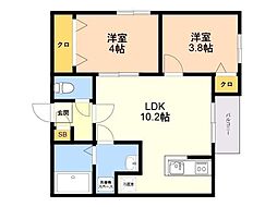 福岡市博多区板付7丁目アパート 2LDKの間取図画像