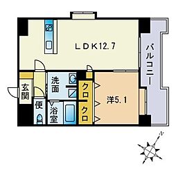 LIBTH博多駅南 1LDKの間取図画像