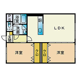 諸岡ビル 2LDKの間取図画像