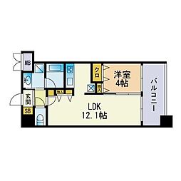 センターコート博多駅南 1LDKの間取図画像