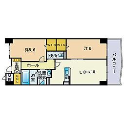 リオグランデ博多 2LDKの間取図画像