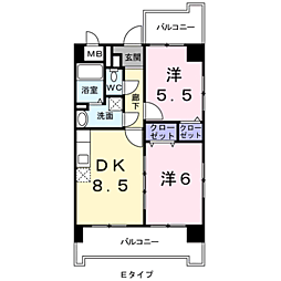 ヒルズ天神 2DKの間取図画像