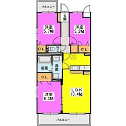 ブランドール日蒔野 3LDKの間取図画像
