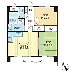 ライオンズマンション香椎駅東 2DKの間取図画像