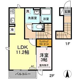 オリカン舞の里A棟 1LDKの間取図画像