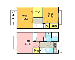 クリエール古賀 2DKの間取図画像