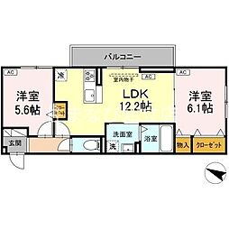 カーサ・カルーナ 3階2LDKの間取り