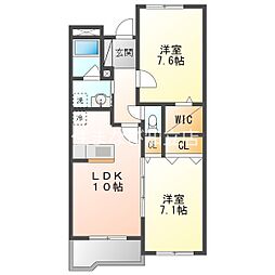 グレイス一ツ木I 2階2LDKの間取り