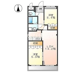 ウイングヒルズながしの一番館 2LDKの間取図画像