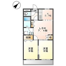 ウエスタンハイム 2LDKの間取図画像