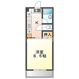 パレス峰2 1Kの間取図画像