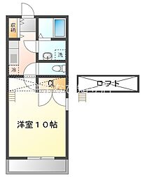 グリーンバード3 1Kの間取図画像