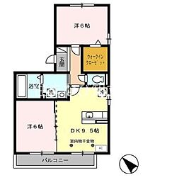 ウッドストック 2DKの間取図画像