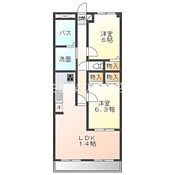 和泉乃郷一号館 2LDKの間取図画像