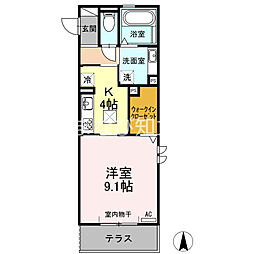プライム逢妻 1Kの間取図画像