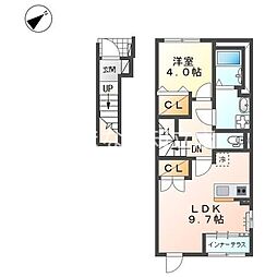 刈谷市今川町山脇アパート 1Kの間取図画像