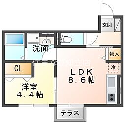 スカイコートB 1LDKの間取図画像