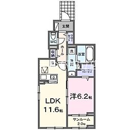 アイリス横山A 1LDKの間取図画像