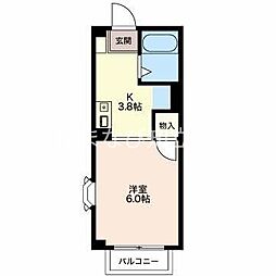 長篠ハイツB 1Kの間取図画像