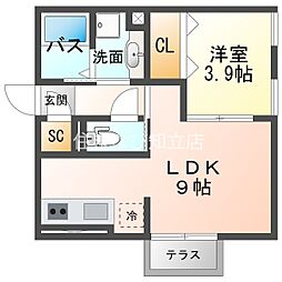 スカイコートB 1LDKの間取図画像