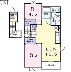 カスミハイツ 2LDKの間取図画像