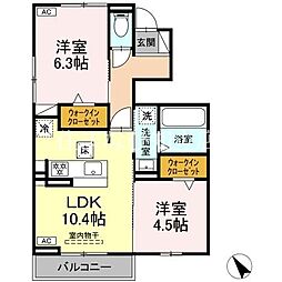 アールブガイア 1階2LDKの間取り