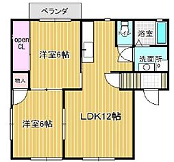 メンバーズタウン紫竹山B 2LDKの間取図画像