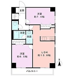 レデス万代公園 2LDKの間取図画像